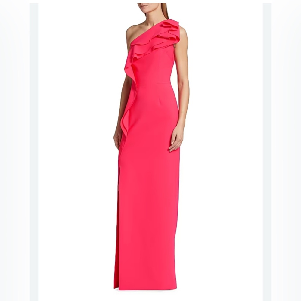 Nwot Teri Jon By Rickie Freeman One-Shoulder Gown Size 6 Watermelon Color